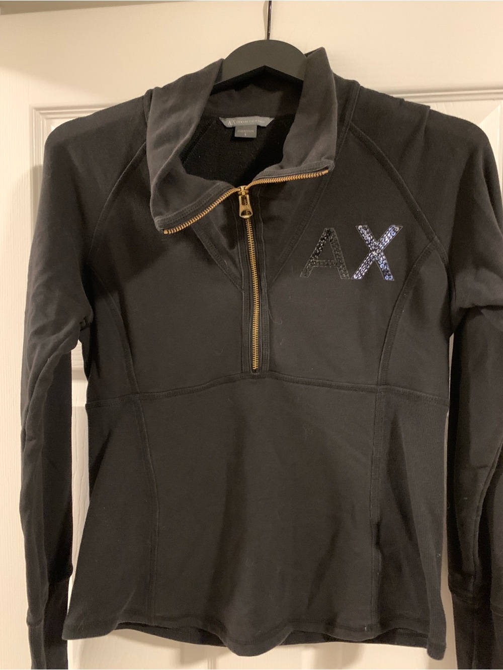 A/X Armani Exchange Black Half-Zip Pullover with Gold Zipper